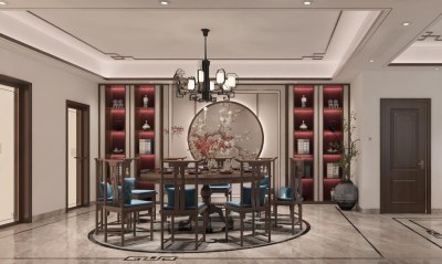 新中式家居餐厅3D模型下载